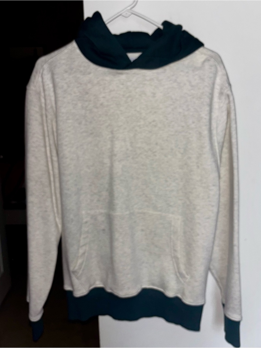 Old Navy Two-Tone Hooded Pullover Sweater - Cream and Blue-Green